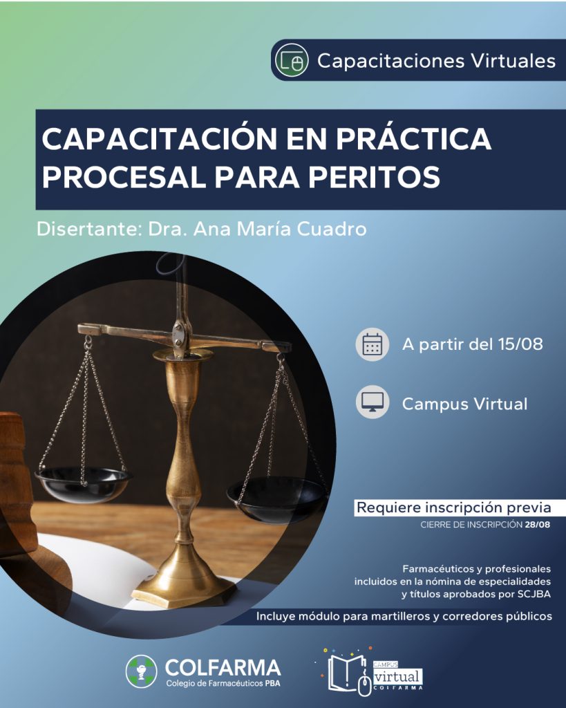 CURSO PRÁCTICA PROCESAL PARA PERITOS – Segundo Semestre 2026. Actividad Asincrónica por campus virtual Colfarma.