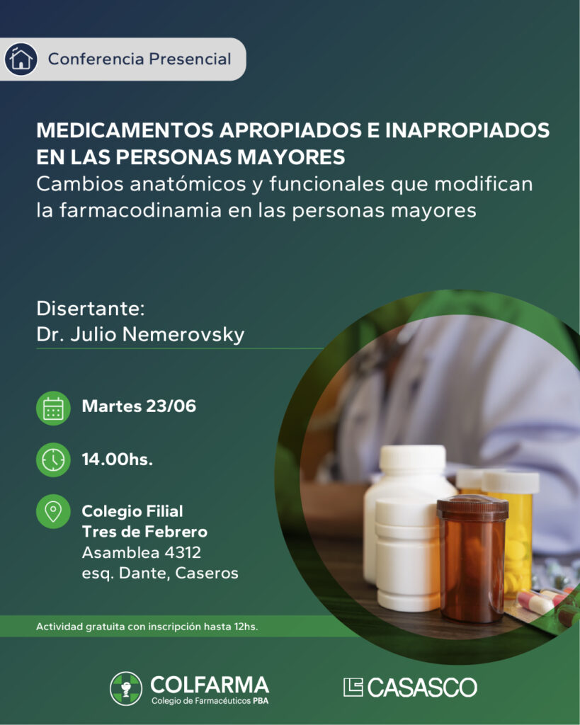 MEDICAMENTOS APROPIADOS E INAPROPIADOS EN LAS PERSONAS MAYORES.  CAMBIOS ANATOMICOS Y FUNCIONALES QUE MODIFICAN LA FARMACODINAMIA EN LAS PERSONAS MAYORES. FILIAL TRES DE FEBRERO