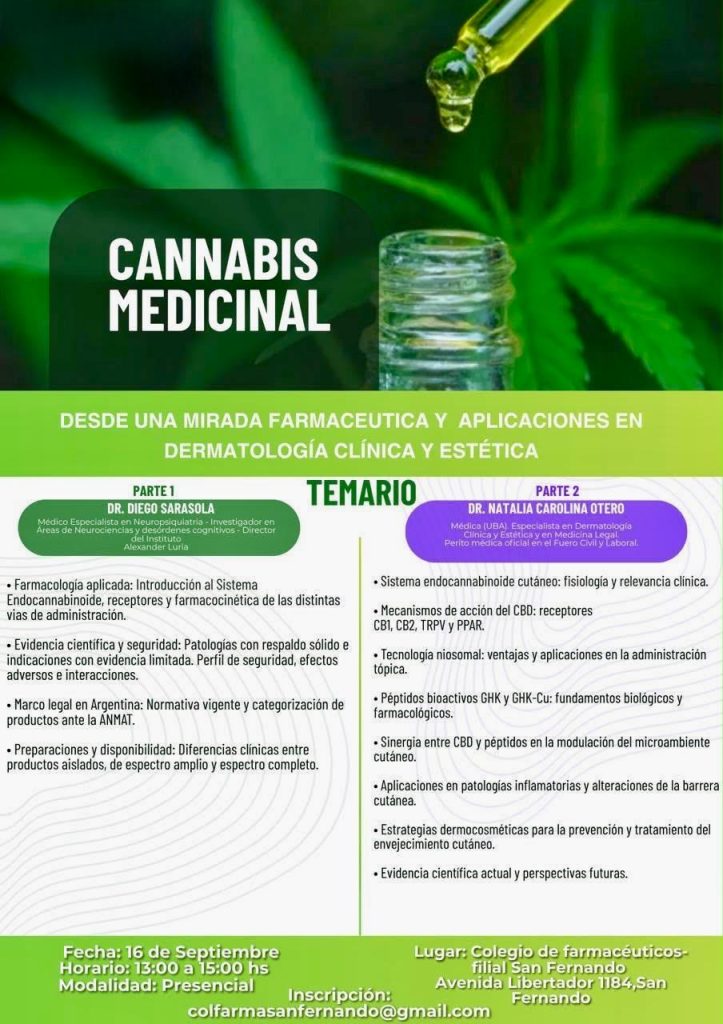 CANNABIS MEDICINAL: DESDE UNA MIRADA FARMACÉUTICA Y APLICACIONES EN DERMATOLOGÍA CLÍNICA Y ESTÉTICA. FILIAL SAN FERNANDO